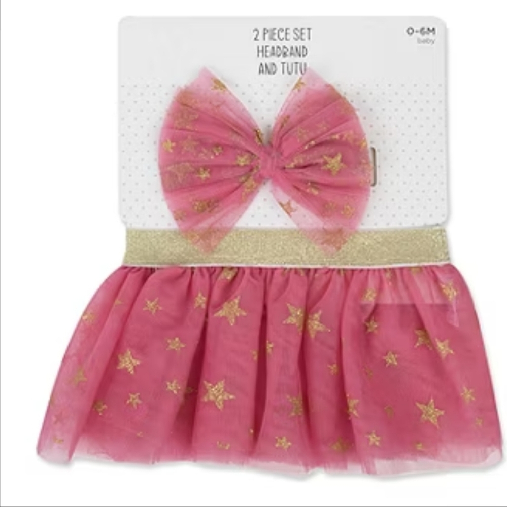 Okie Dokie Girls Infant 2pc TuTu Baby Shower Birthday Gift Set Pink 0-6 Months